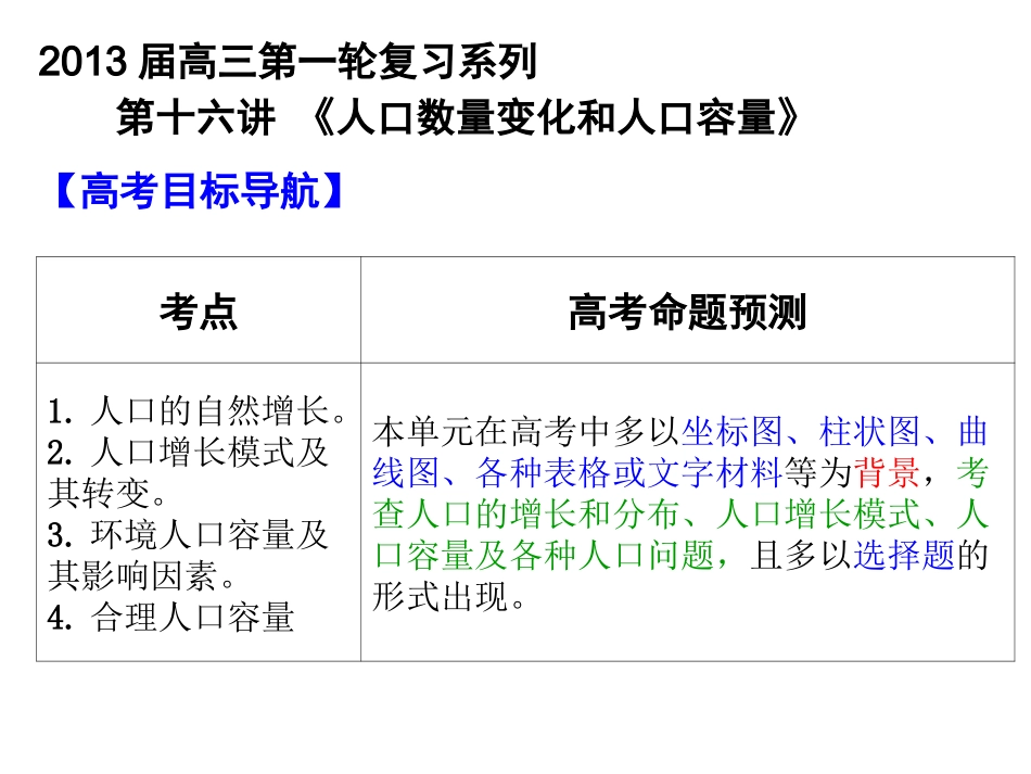 专题十：人口数量变化及环境人口容量_第1页