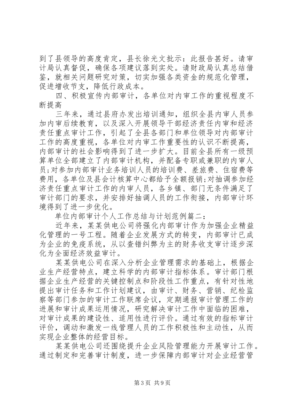 单位内部审计个人工作总结与计划范例_第3页