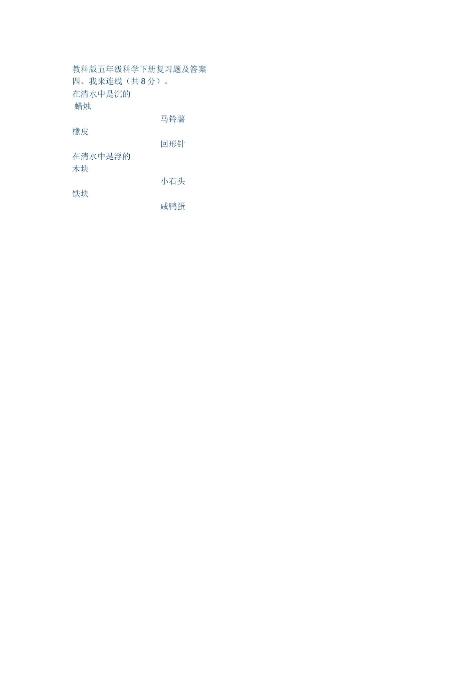 教科版五年级科学下册复习题及答4_第1页