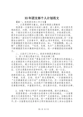 XX年团支部个人计划范文