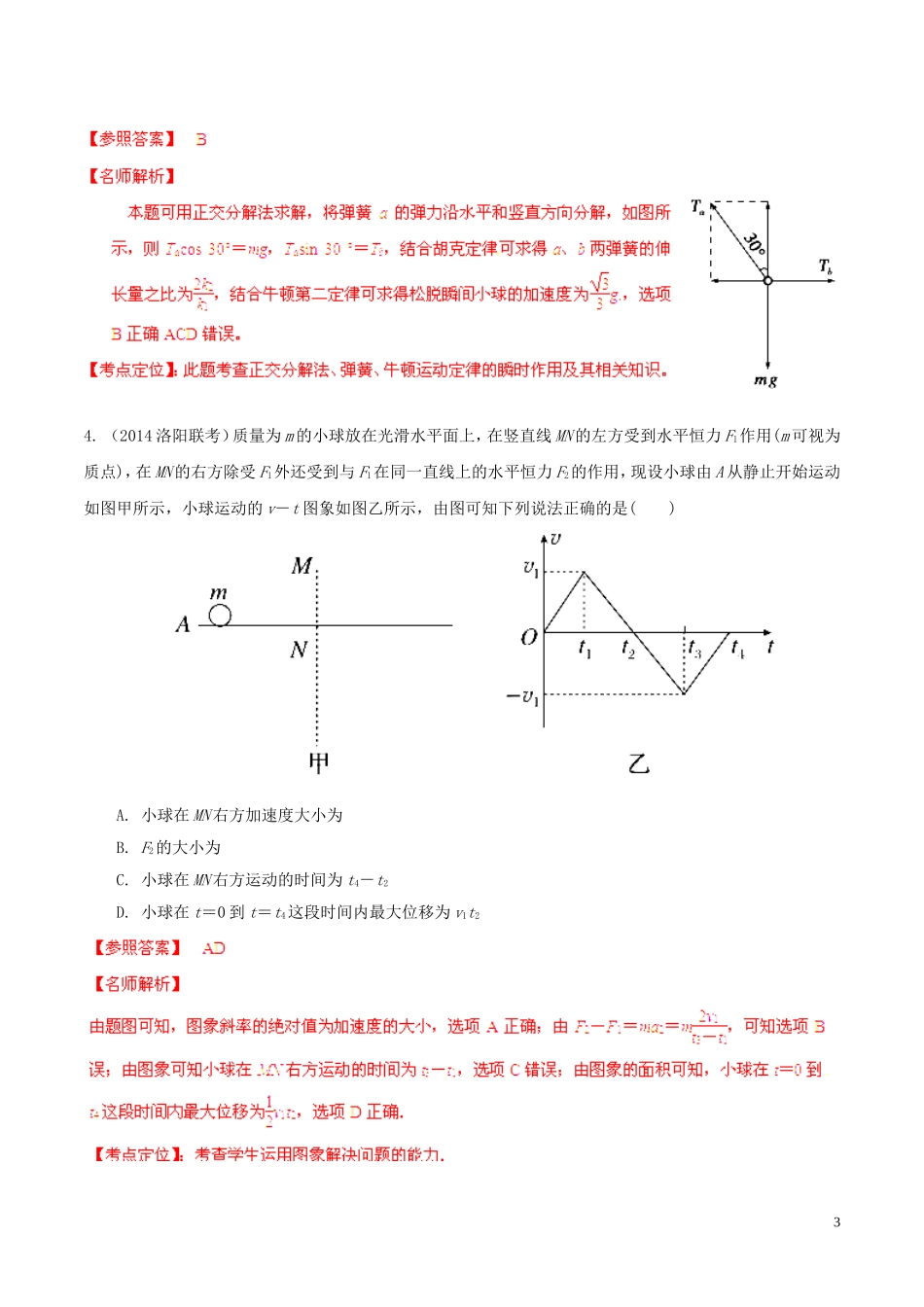 2014高考物理（第05期）模拟题精选分类解析专题03牛顿运动定律（含解析）_第3页