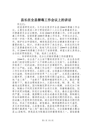 县长在全县禁毒工作会议上的讲话