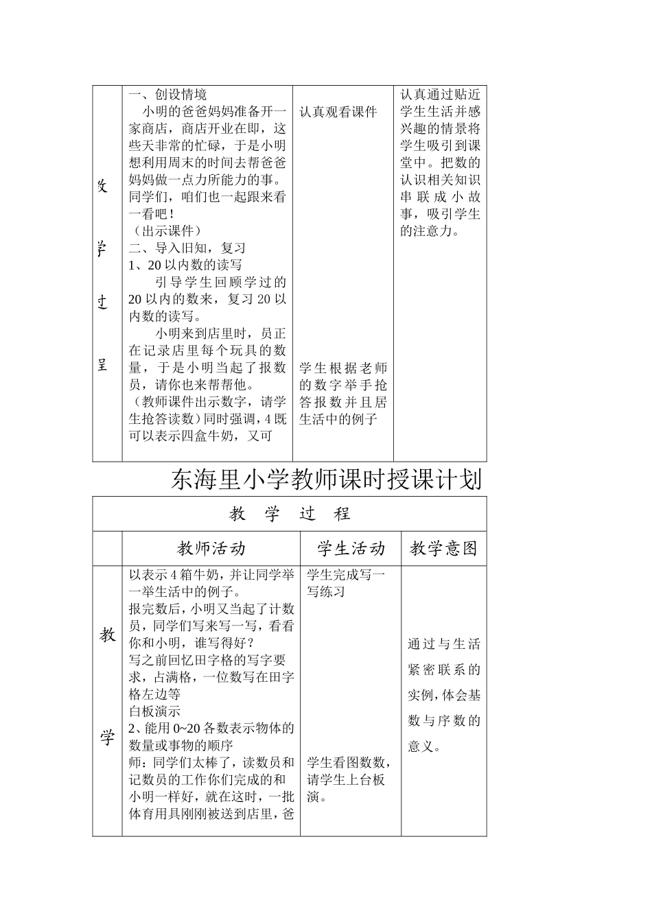 北师大版一年级上册数与代数复习课授课计划（第一课时_第2页