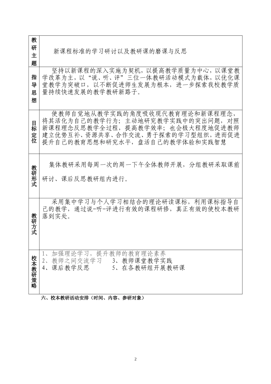 校本教研活动方案_第2页