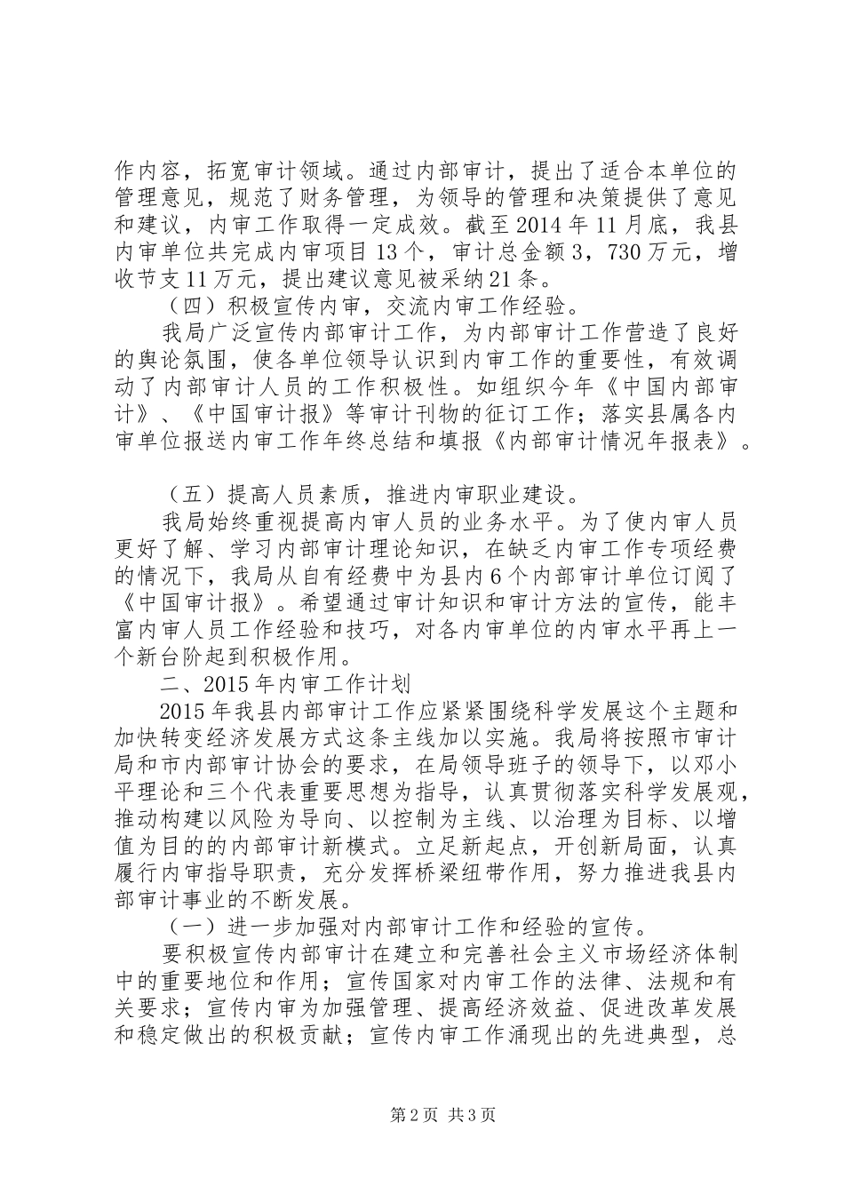 县审计局XX年内部审计工作总结及XX年工作计划_第2页