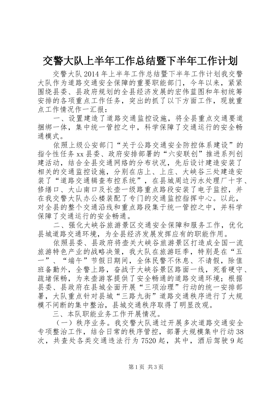 交警大队上半年工作总结暨下半年工作计划_第1页