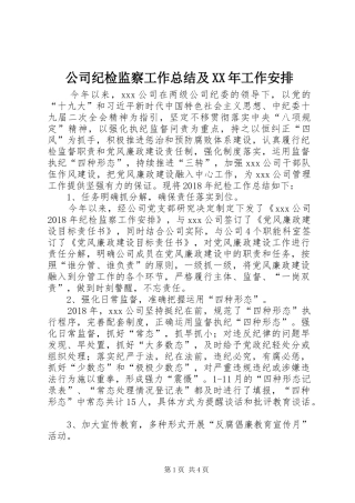 公司纪检监察工作总结及XX年工作安排