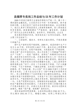 县烟草专卖局工作总结与XX年工作计划