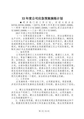 XX年度公司应急预案演练计划