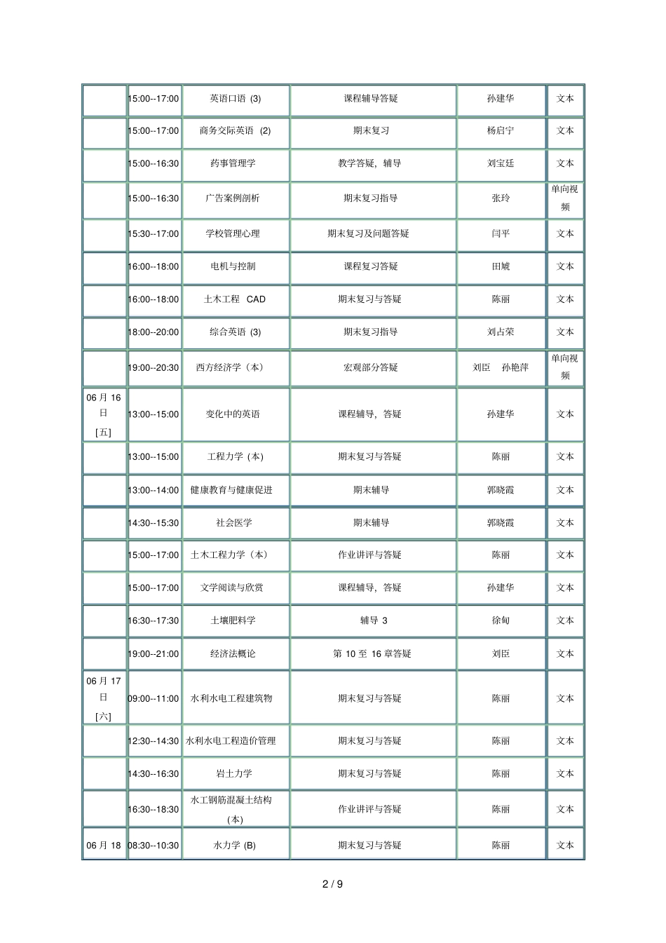 中央电大月下旬网上教学活动安排_第2页