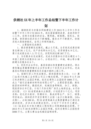 供销社XX年上半年工作总结暨下半年工作计划_1