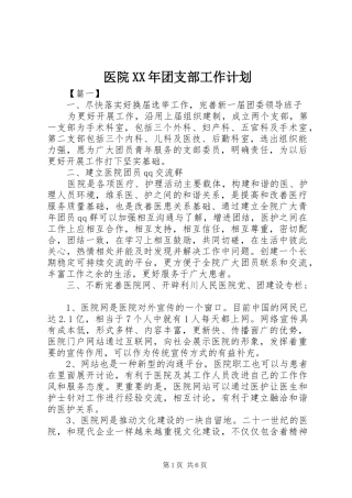 医院XX年团支部工作计划