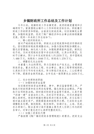 乡镇财政所工作总结及工作计划