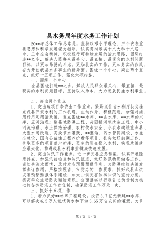 县水务局年度水务工作计划
