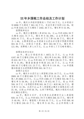 XX年乡国税工作总结及工作计划