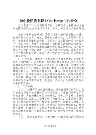 初中校团委书记XX年上半年工作计划
