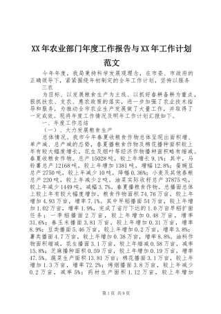 XX年农业部门年度工作报告与XX年工作计划范文