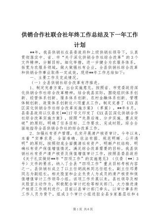 供销合作社联合社年终工作总结及下一年工作计划