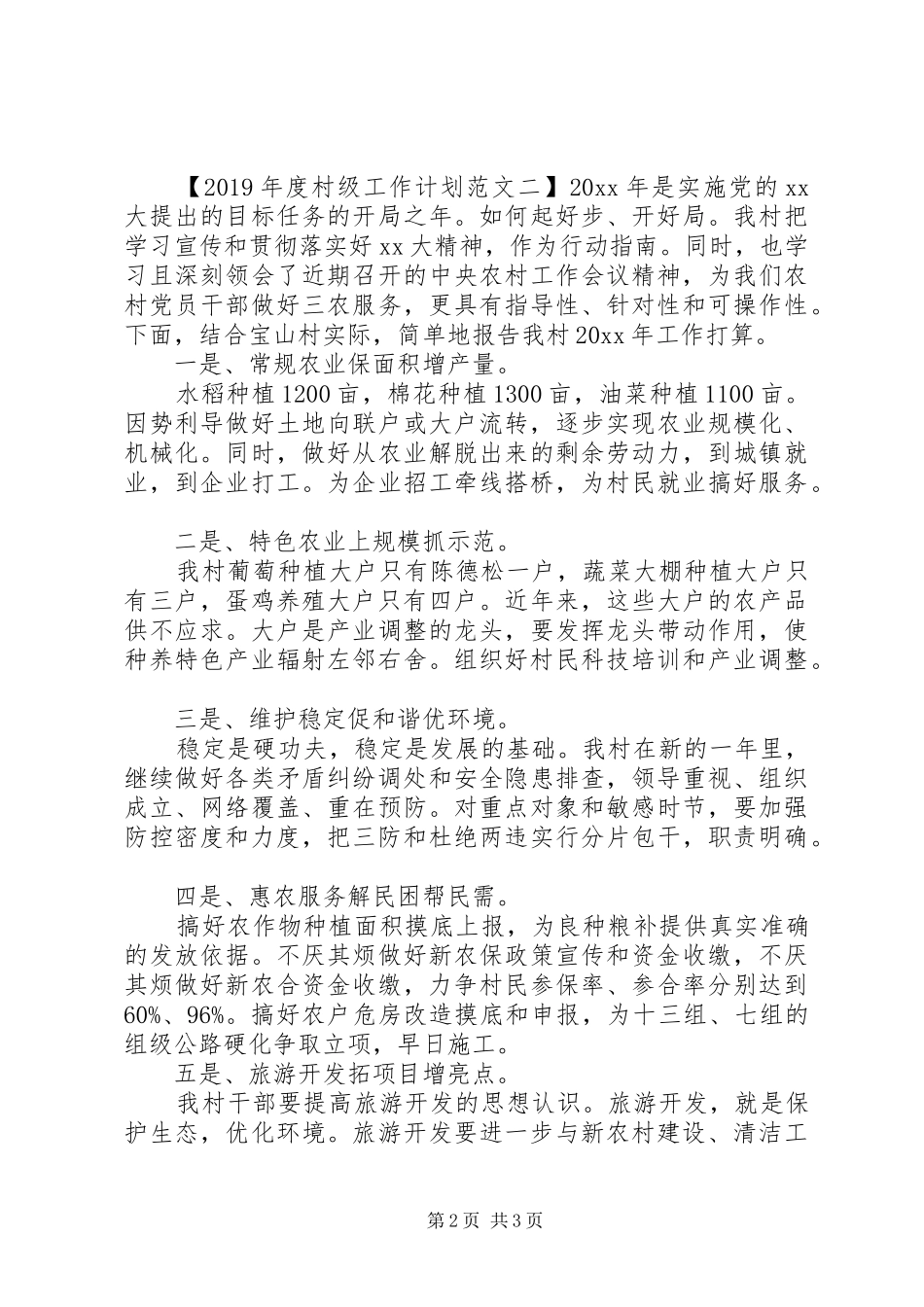 XX年度村级工作计划范文_第2页