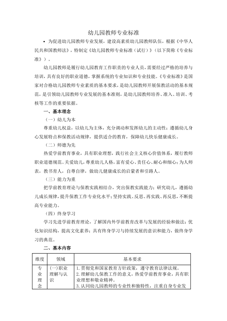 幼儿园教师专业标准 (2)_第1页