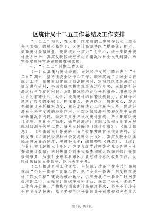 区统计局十二五工作总结及工作安排