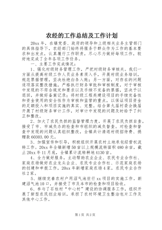 农经的工作总结及工作计划