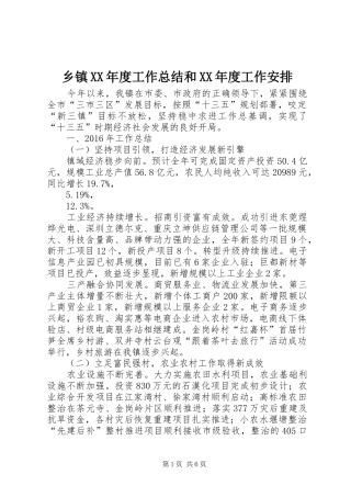 乡镇XX年度工作总结和XX年度工作安排