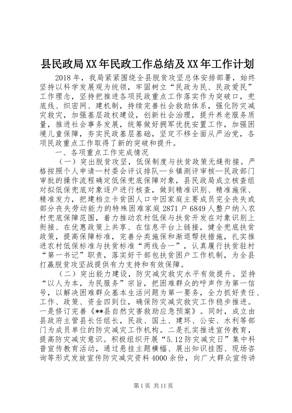 县民政局XX年民政工作总结及XX年工作计划_第1页