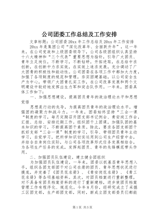 公司团委工作总结及工作安排
