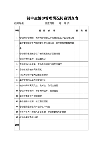 初中生教学管理情况问卷调查表