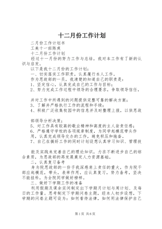 十二月份工作计划