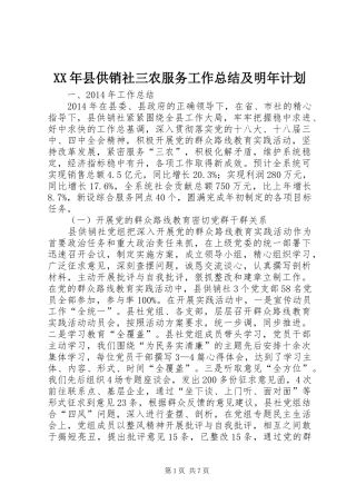 XX年县供销社三农服务工作总结及明年计划