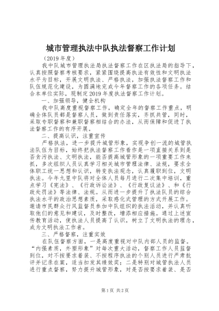 城市管理执法中队执法督察工作计划