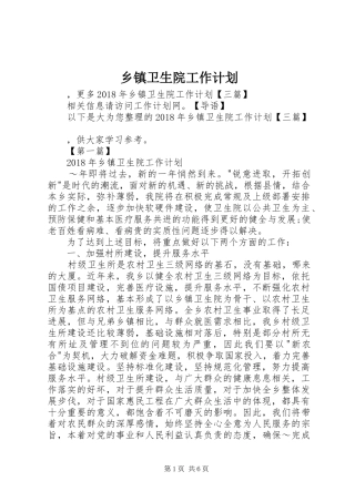 乡镇卫生院工作计划