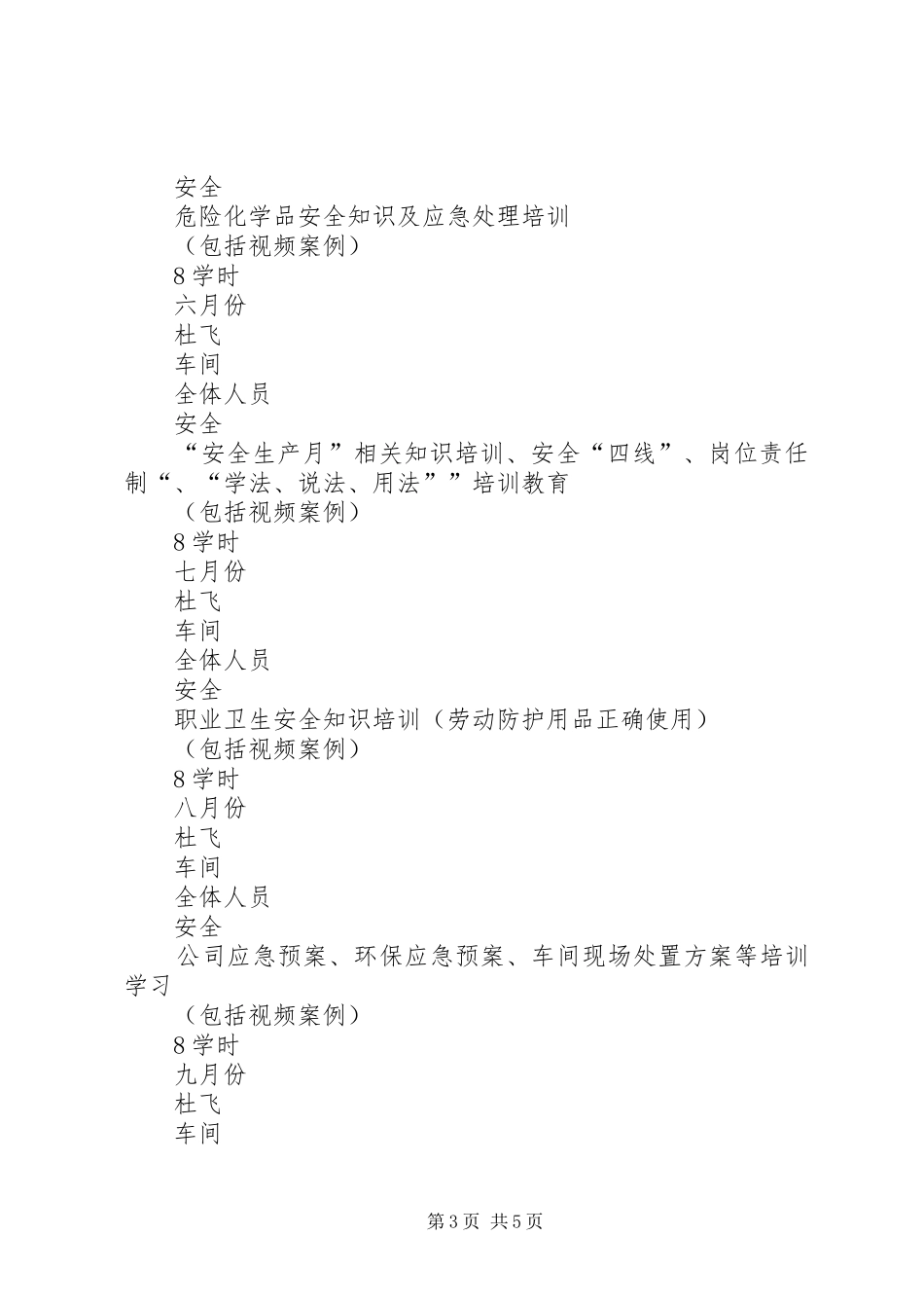 XX年职工安全培训教育计划_第3页