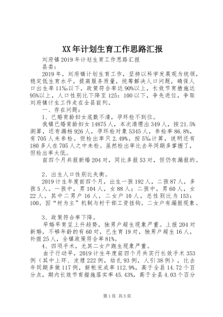XX年计划生育工作思路汇报
