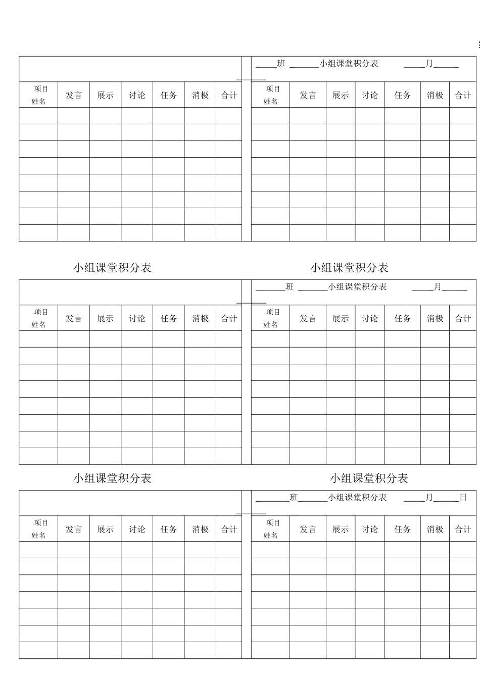 小组课堂积分表_第1页