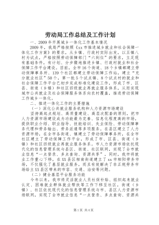 劳动局工作总结及工作计划