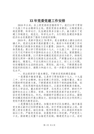 XX年党委党建工作安排