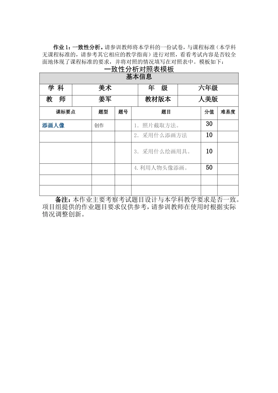 一致性分析对照表（美术_第1页