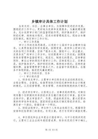 乡镇审计具体工作计划