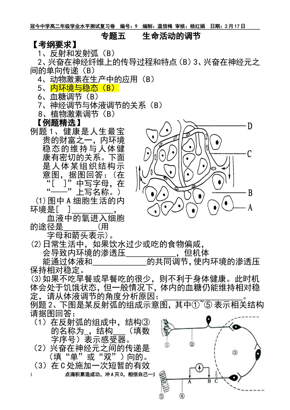 小高考复习专题五生命活动的调节_第1页