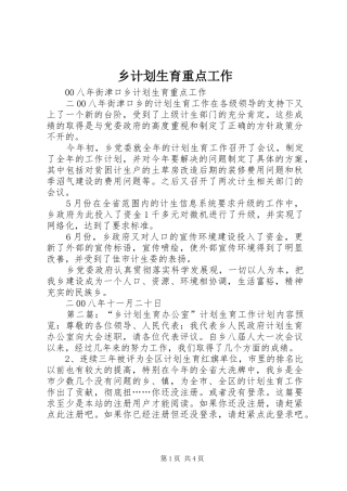 乡计划生育重点工作