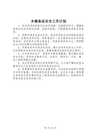 乡镇食品安全工作计划
