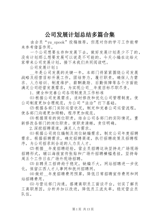 公司发展计划总结多篇合集