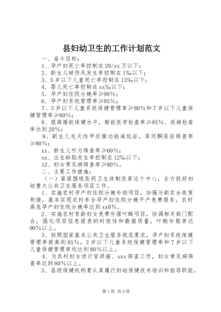 县妇幼卫生的工作计划范文
