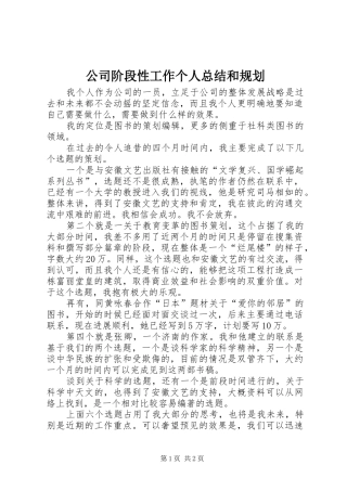 公司阶段性工作个人总结和规划