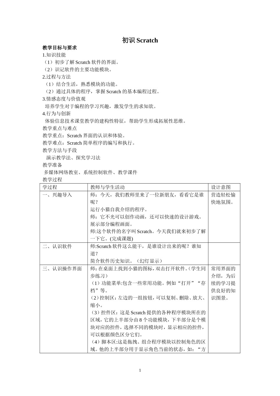 初识scratch教学重难点分析_第1页