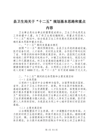 县卫生局关于“十二五”规划基本思路和重点内容