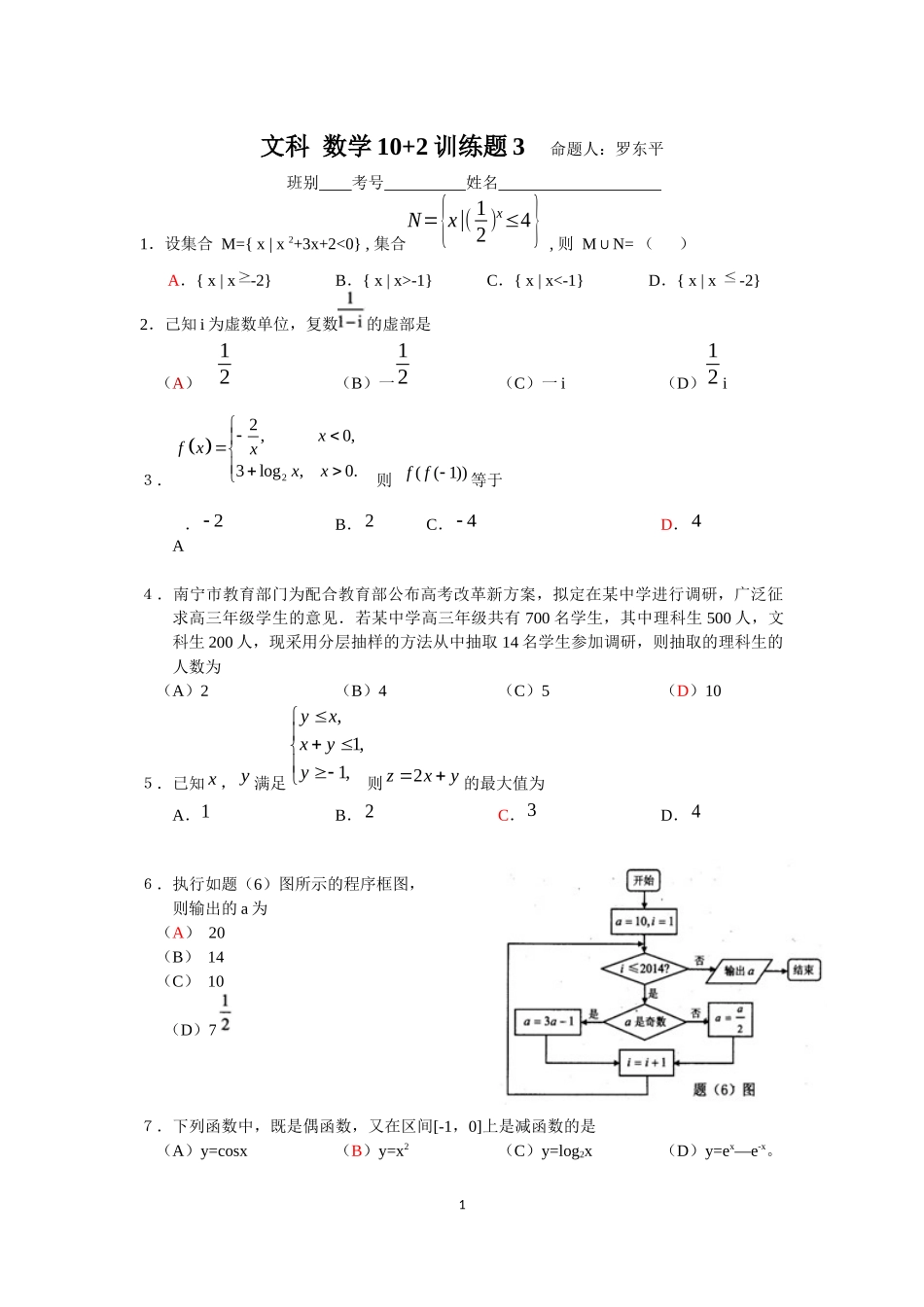 文科数学10+2训练题3_第1页